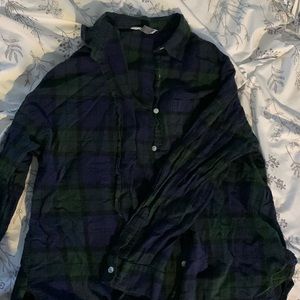 Blue and Green Plaid Button-Up Top